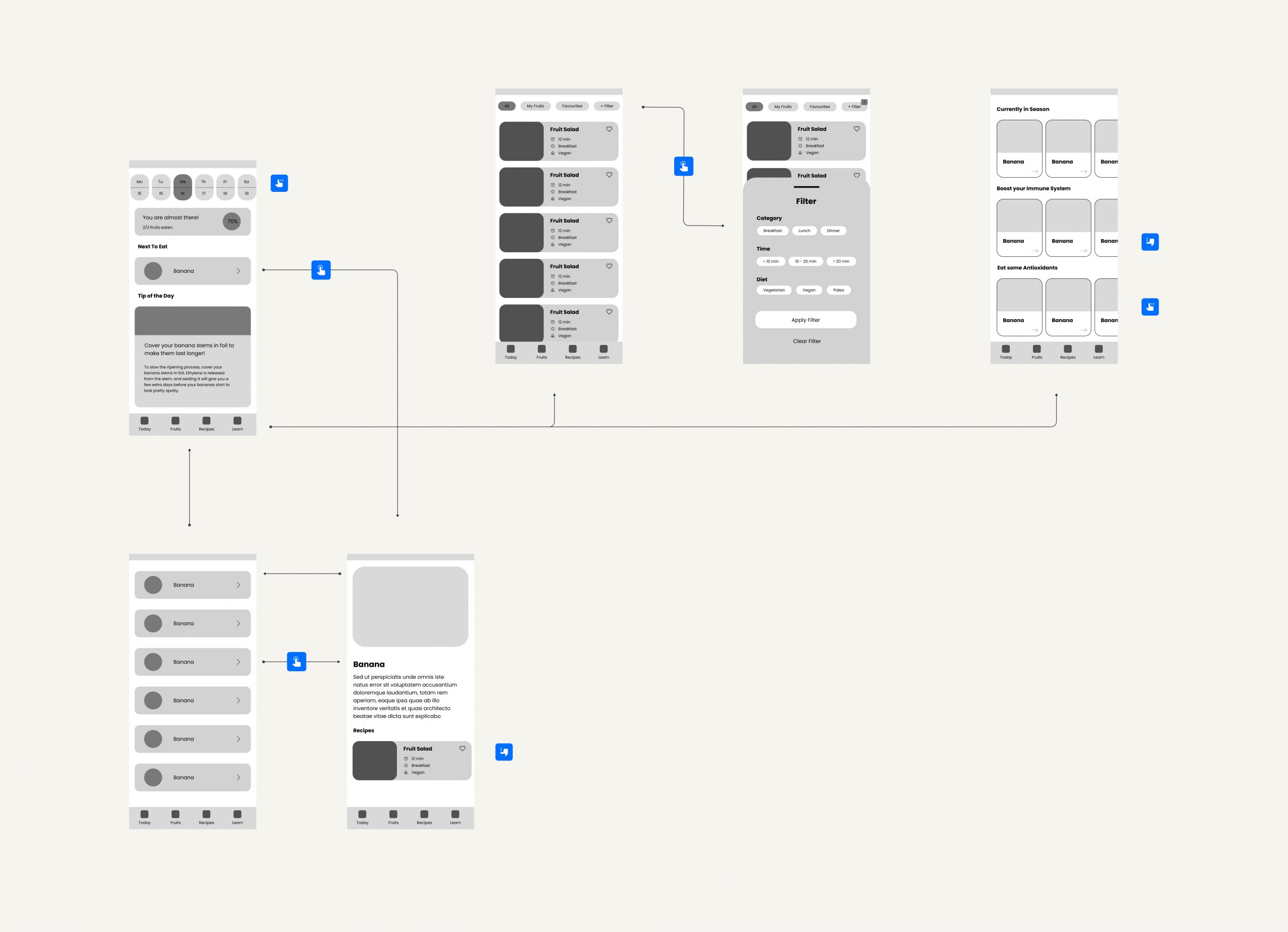 wireframes and wireflow for the jerry mobile app