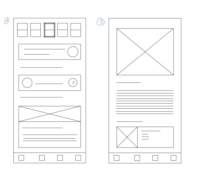two initial sketches for the jerry mobile app screens